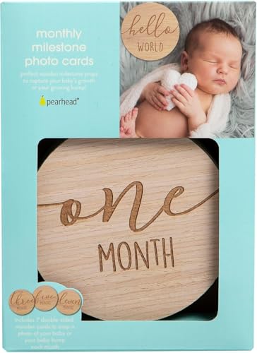 Pearhead Baby Wooden Monthly Milestone Double-Sided Props, Numbers 1-12, Gender Neutral, Beige