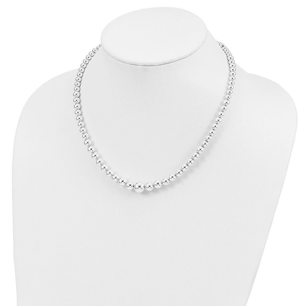 Sterling Silver Polished Beaded Necklace 18 Inches