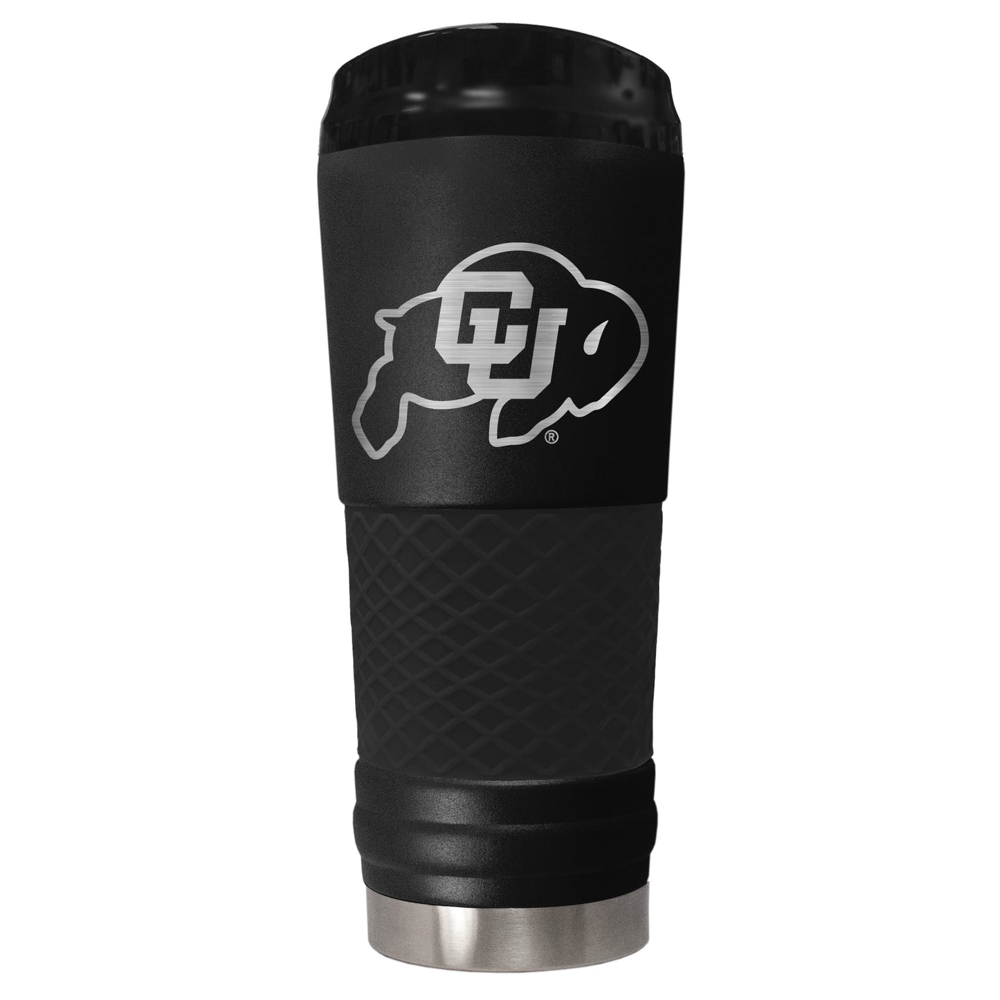 Colorado Buffs 24 ounce vacuum insulated stainless steel tumbler in black powder coat and laser etched team logo