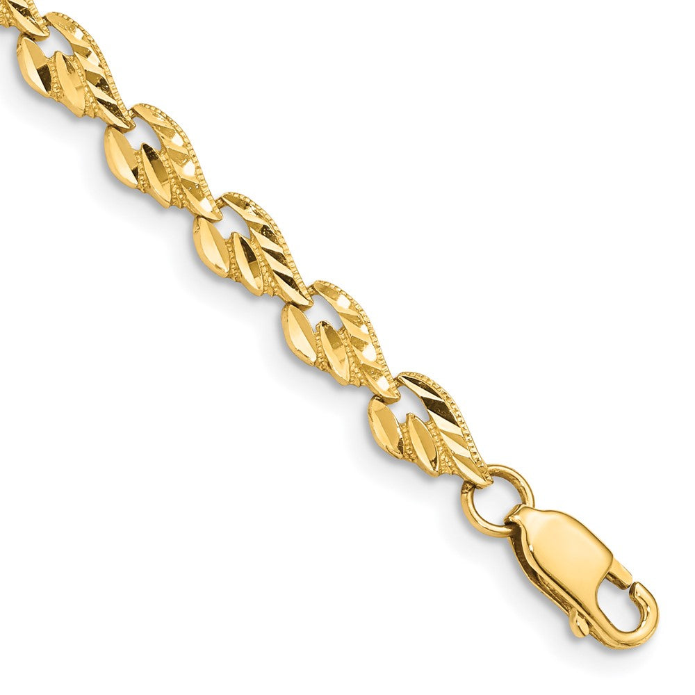 14k Polished Diamond-cut Leaf 7 inch Bracelet 7 inches