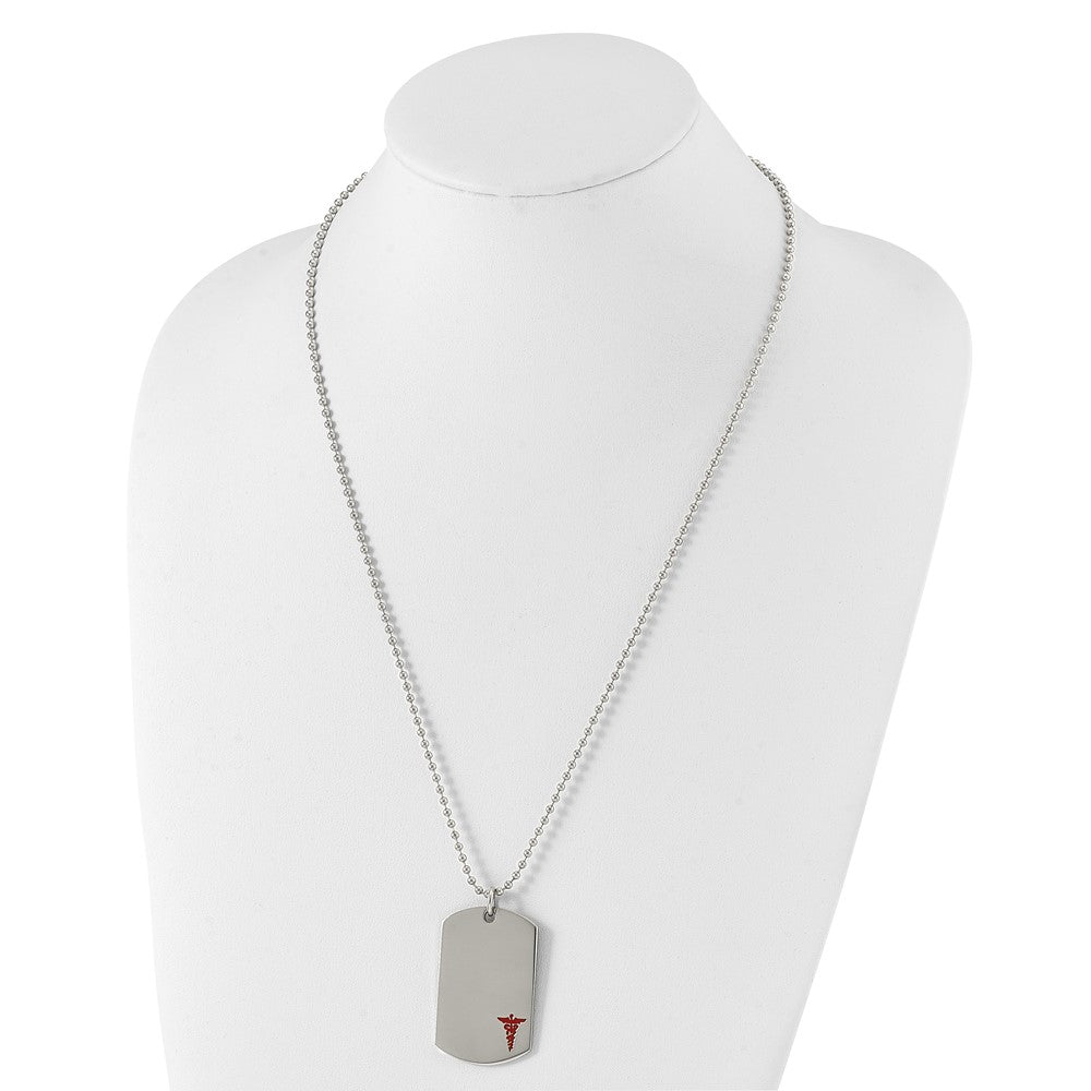 Stainless Steel Polished Red Enamel Medical Dog Tag 24in Necklace