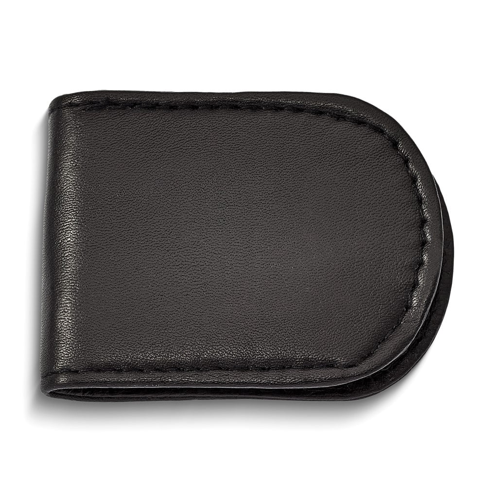 Set of 2 - Made in India Genuine Cowhide Slim Leather Magnetic Money Clip (Black)
