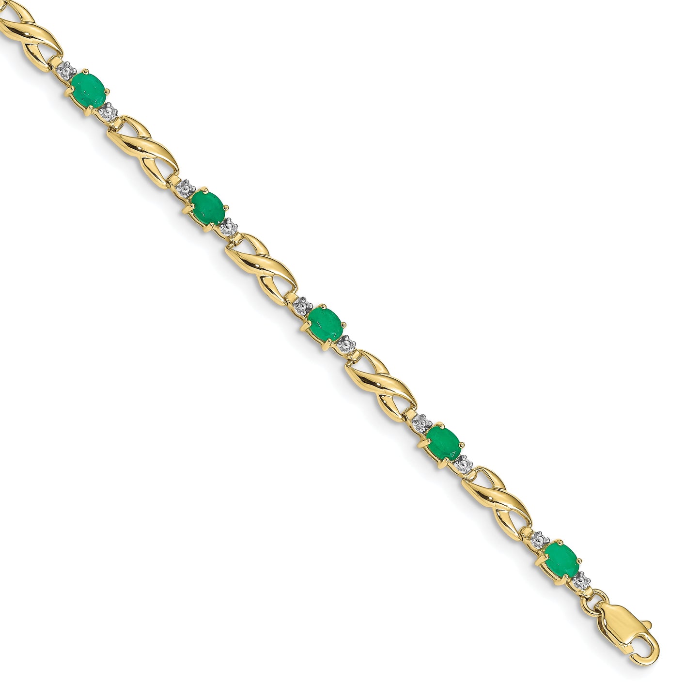 10k Diamond and Oval Emerald Bracelet