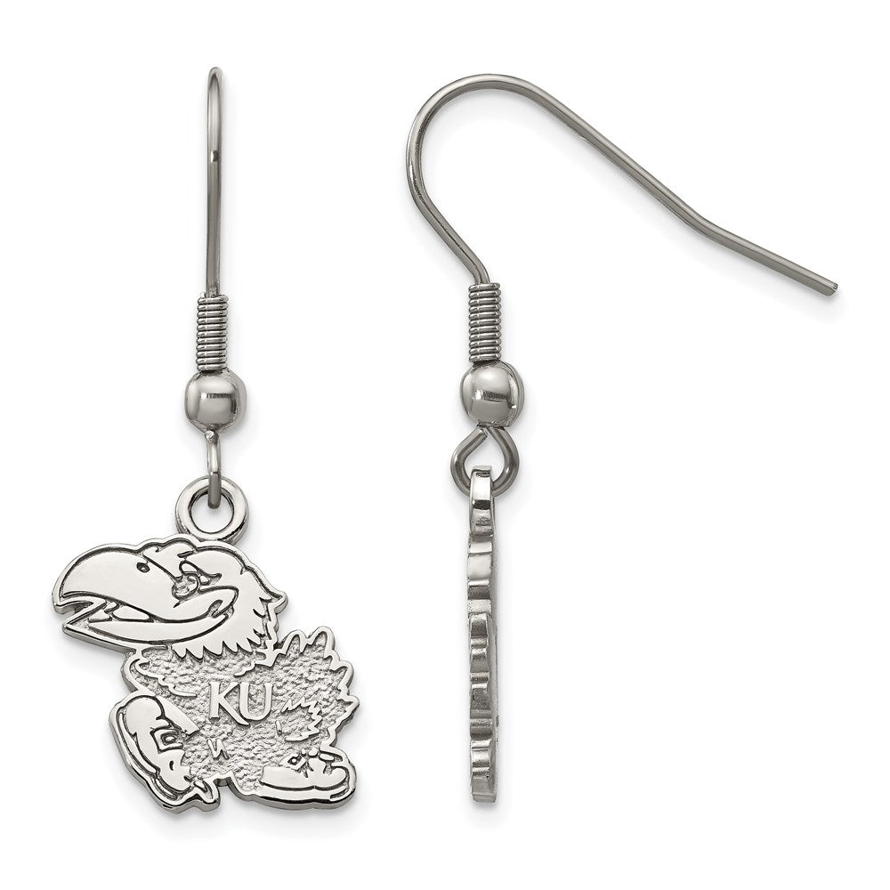 Stainless Steel LogoArt The University of Kansas Jayhawk Dangle Wire Earrings QST517UKS
