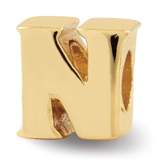 925 Sterling Silver Polished Gold Plated Reflections Letter Name Personalized Monogram Initial N Bead Charm 8.18x6.36mm