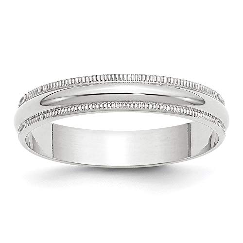 10k White Gold 4mm Lightweight Milgrain Half Round Wedding Band Size 8