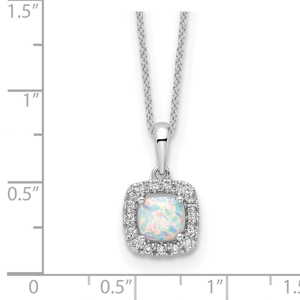 10k White Gold 1/4 carat Lab Grown Diamond VS/SI+ G+ and Created Opal 18 inch Pendant Necklace