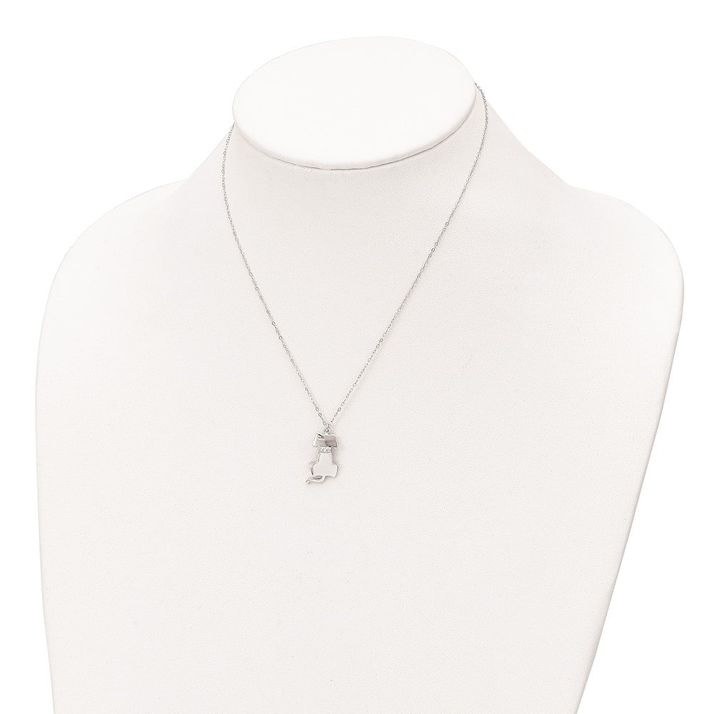 Sterling Silver Rhodium-plated CZ Dog Necklace 15.75 Inches