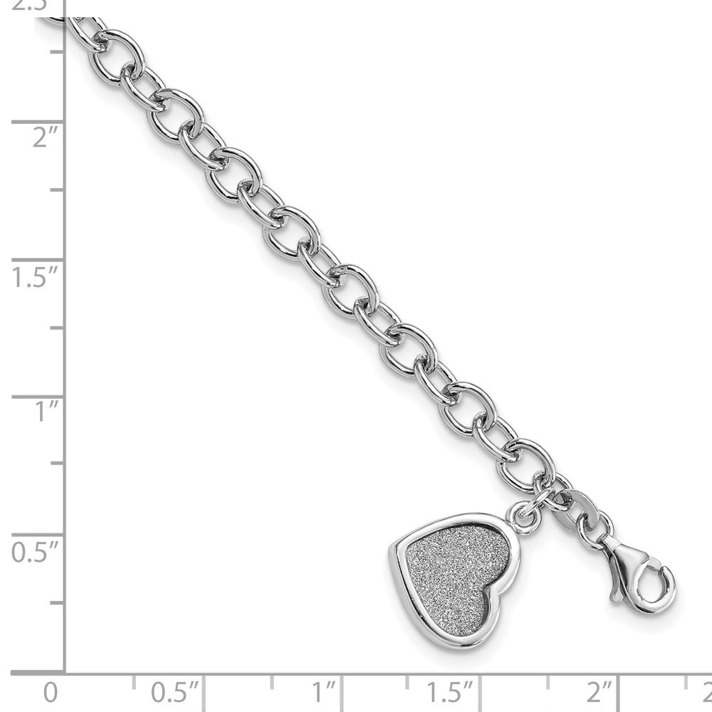 Sterling Silver Rhodium-plated Glitter Enamel Heart Bracelet 7.5 inches