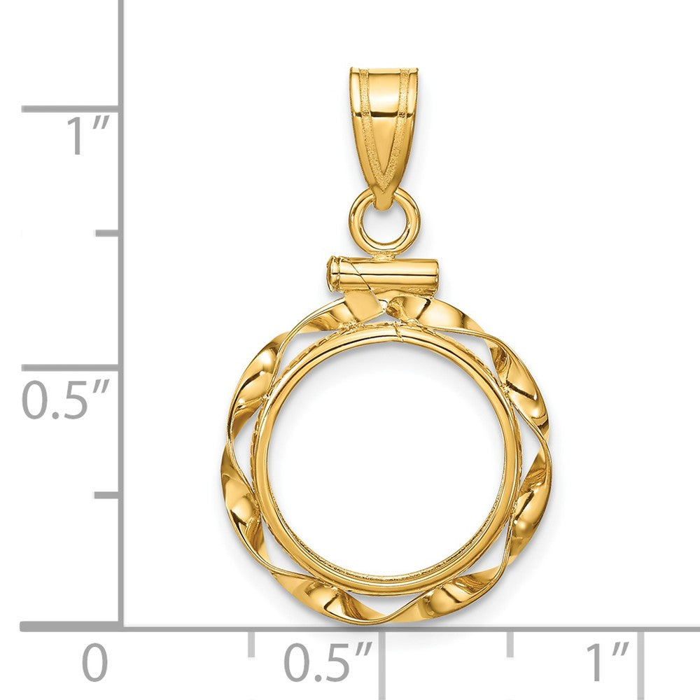 Wideband Distinguished Coin Jewelry 14k Polished Hand Twisted Ribbon 13.0mm x 1.1mm Screw Top Coin Bezel Pendant