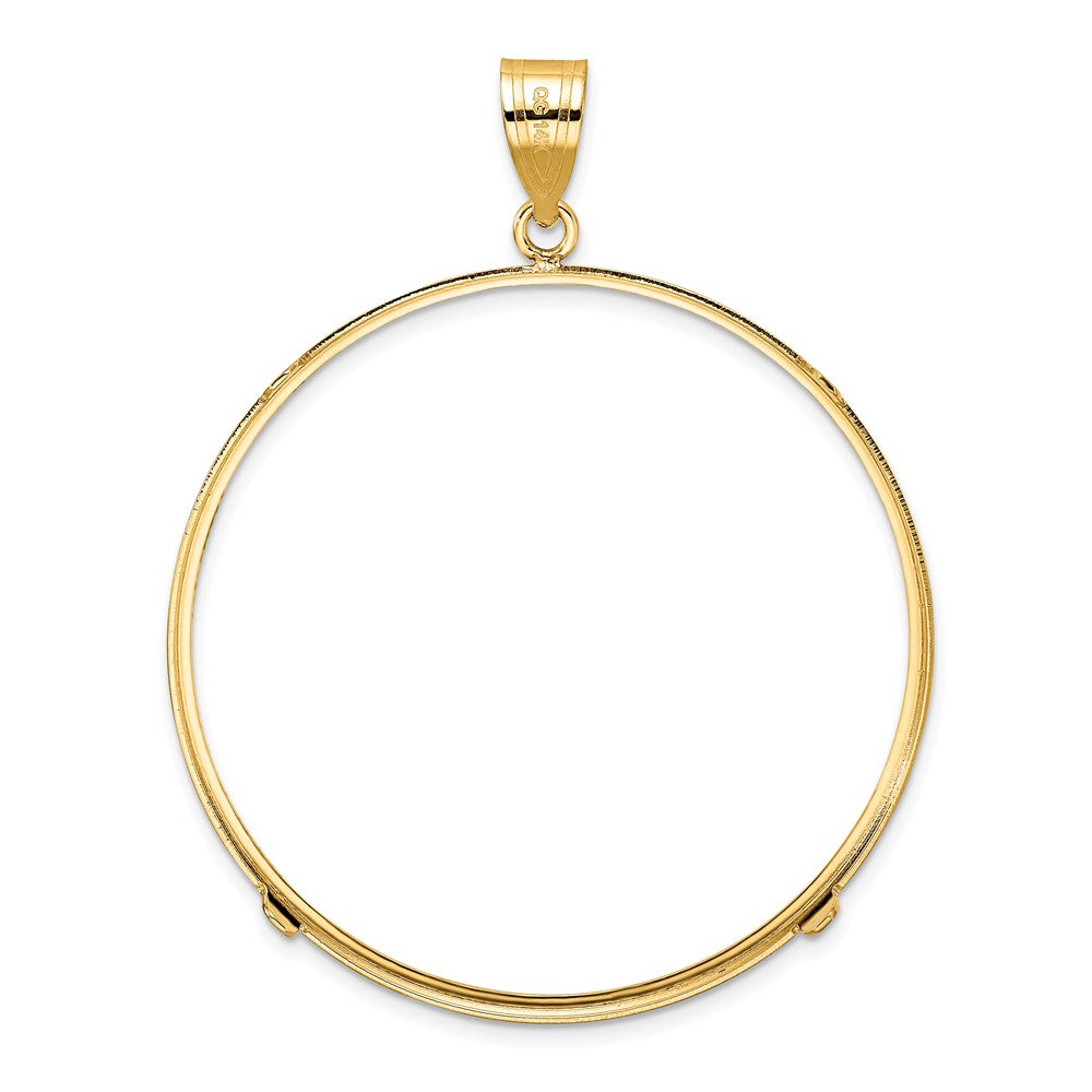 Wideband Distinguished Coin Jewelry 14k Polished and Diamond-cut 39.5mm Prong Coin Bezel Pendant