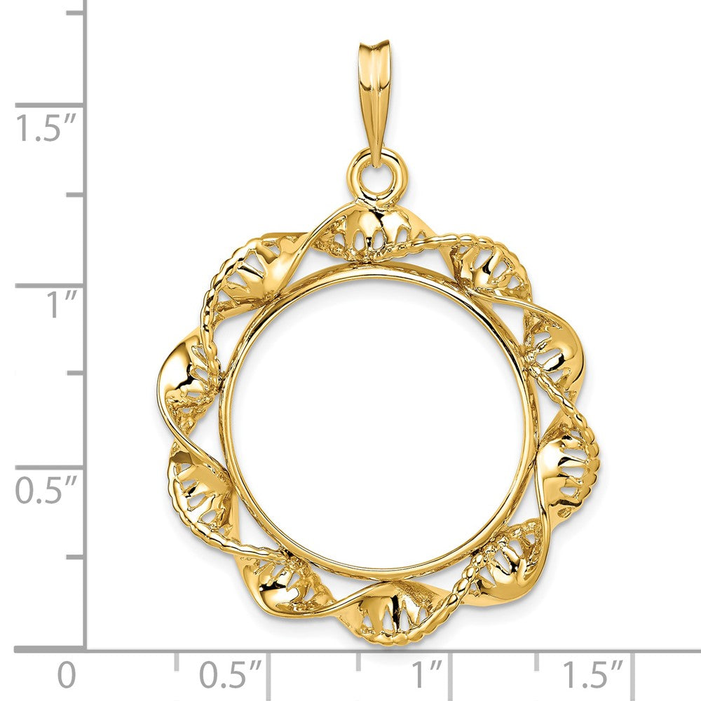 Wideband Distinguished Coin Jewelry 14k Polished Fancy Twisted Ribbon 22.0mm Prong Coin Bezel Pendant