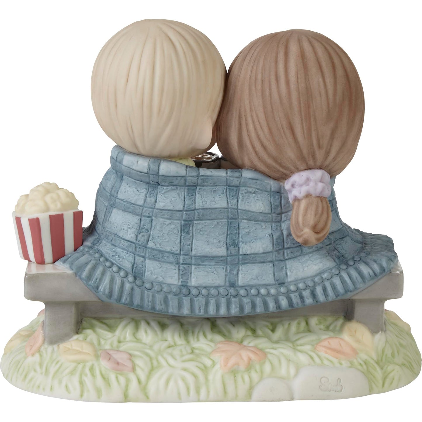 Precious Moments Hand-painted Porcelain Couple Sharing Blanket On Bench Figurine