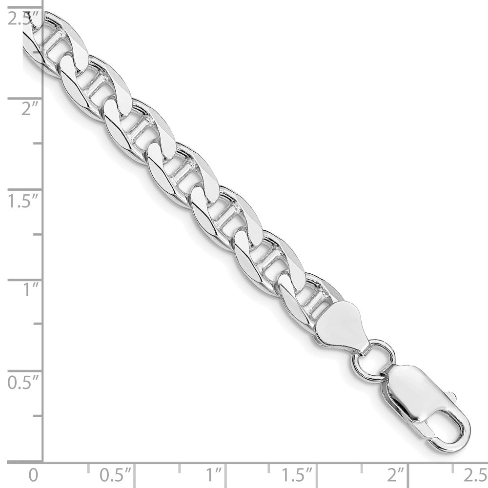 Sterling Silver Rhodium-plated 7.4mm D/C Flat Anchor Curb Chain 9 inches