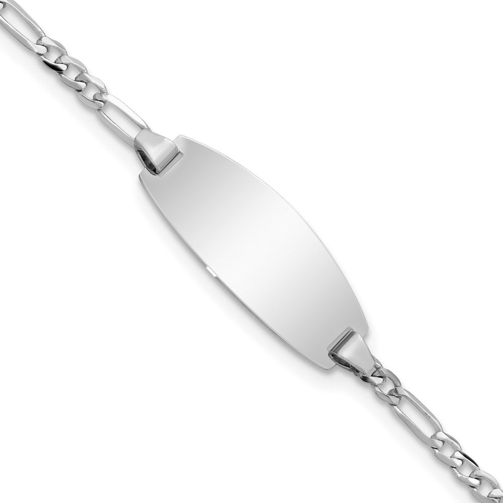 14k White Gold Oval Figaro ID Bracelet 7 inches