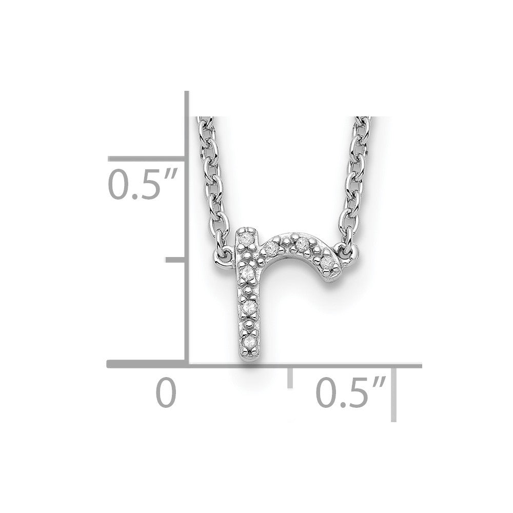 Stelring Silver Polished Diamond Initial r with 16 + 2 in ext Necklace