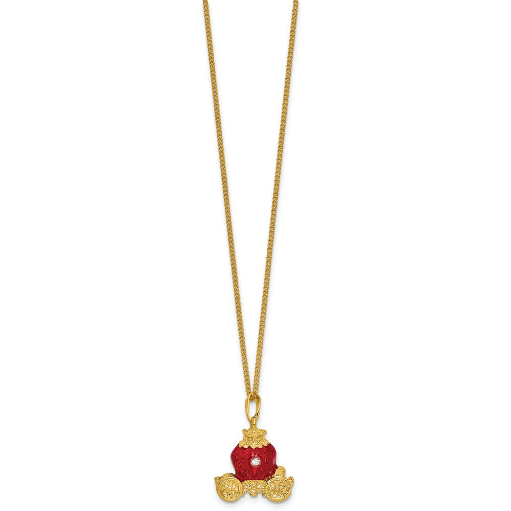 Luxury Giftware by Jere Bejeweled FORWARD ROLL Crown Carriage Trinket Box with Moveable Wheels, Ring Insert and Matching 18 inch Necklace