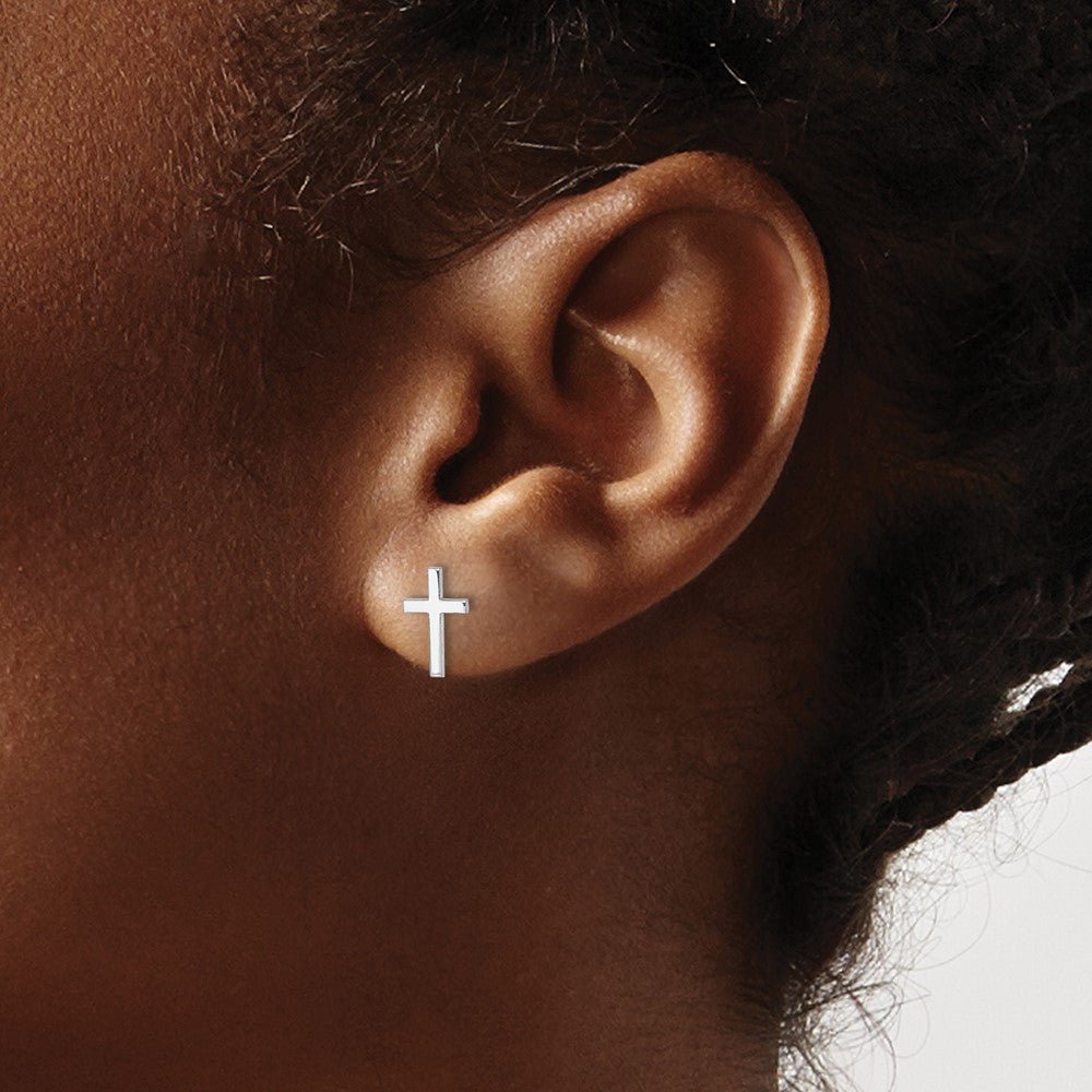 10k White Gold Polished Cross Earrings