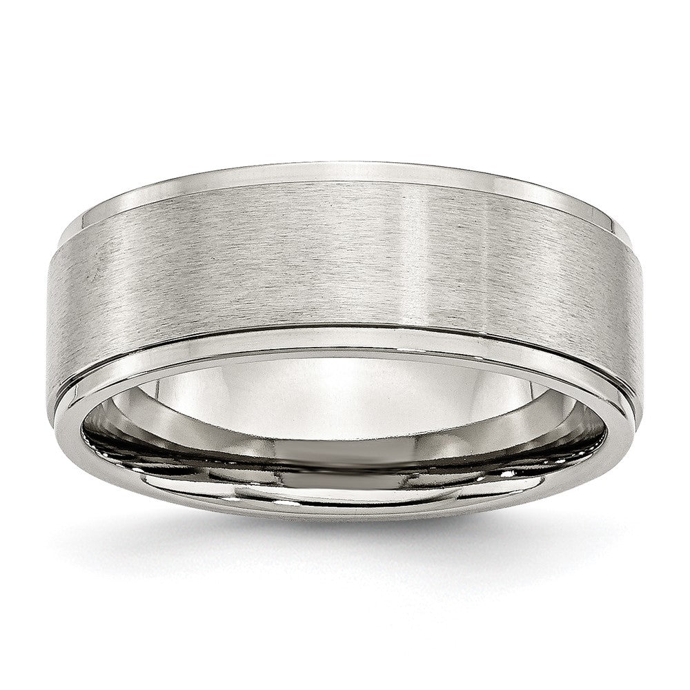 Stainless Steel Polished w/Brushed Center 8mm Ridged Edge Band Size - 6