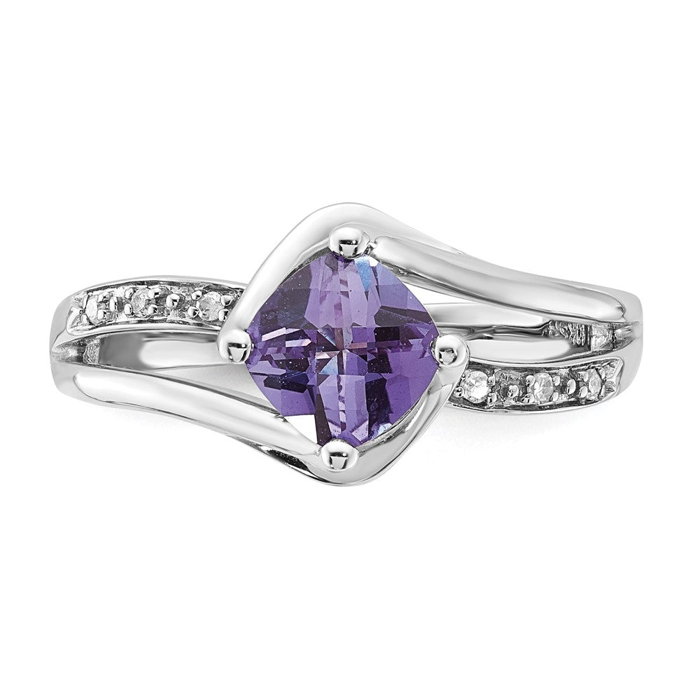 10K White Gold Simulated Alexandrite and Diamond Ring