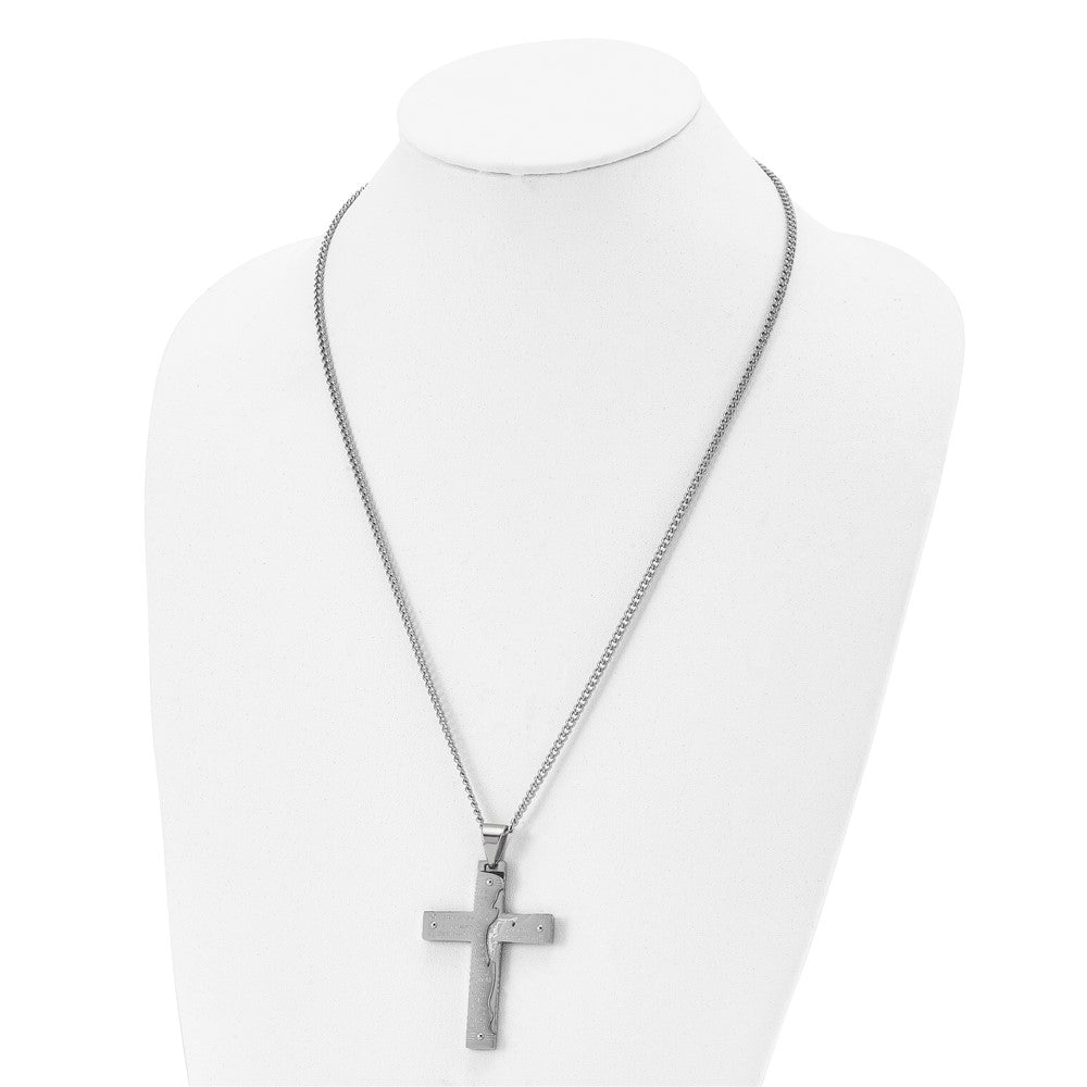 Stainless Steel Polished Etched Isaiah 41:10 Prayer Cross 24in Necklace