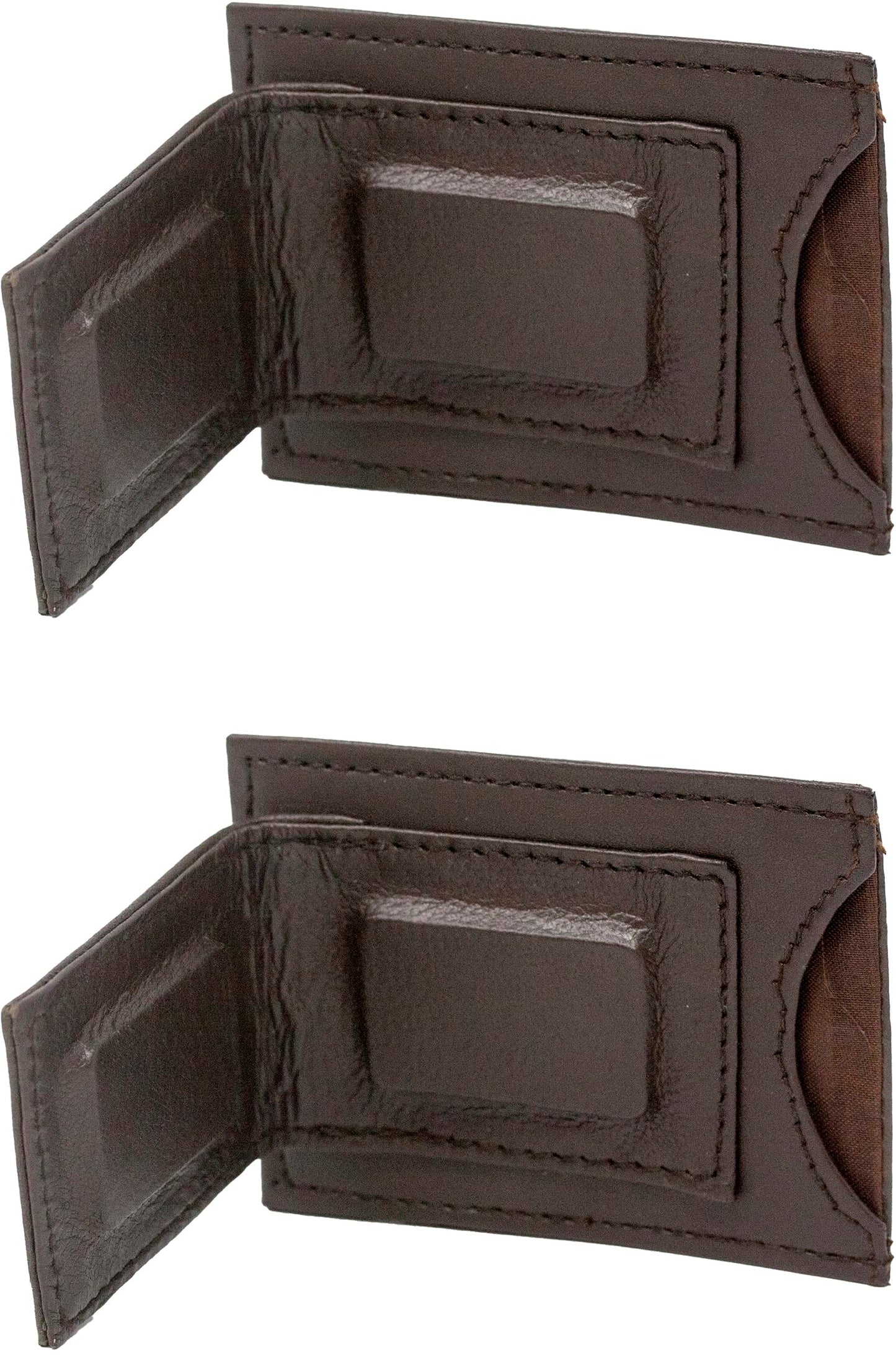 Set of 2 - Made in India Genuine Cowhide Slim Leather Front Pocket Wallet and Magnetic Money Clip (Brown)