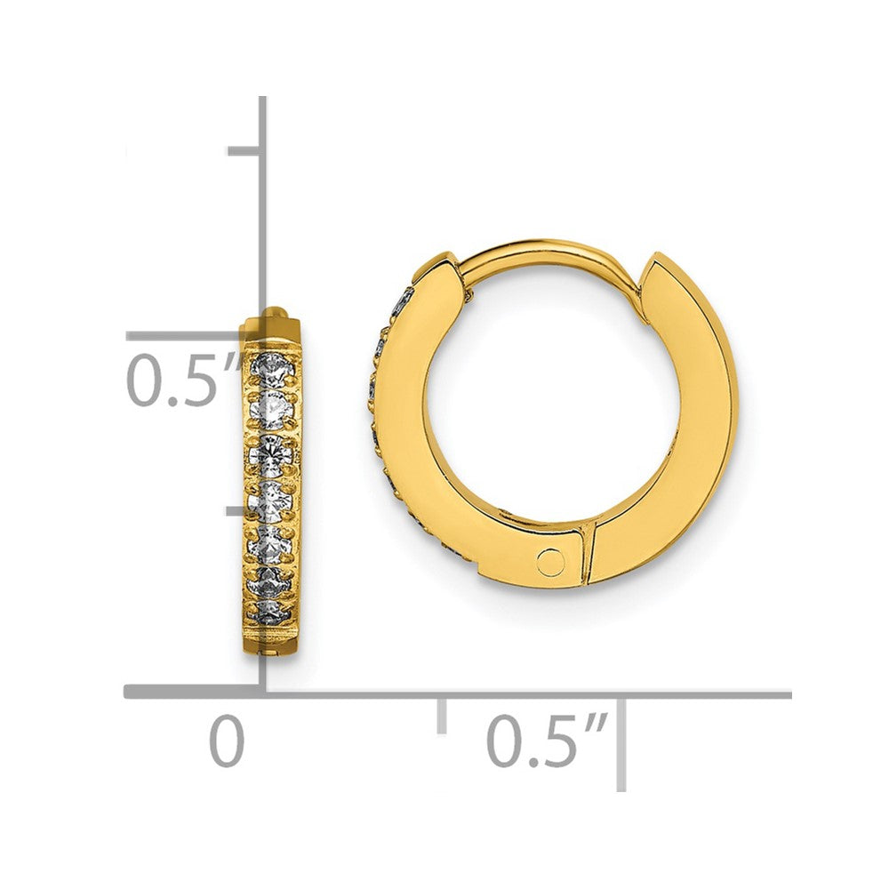 Stainless Steel Polished Yellow IP w/Preciosa Crystal Hinged Hoop Earrings