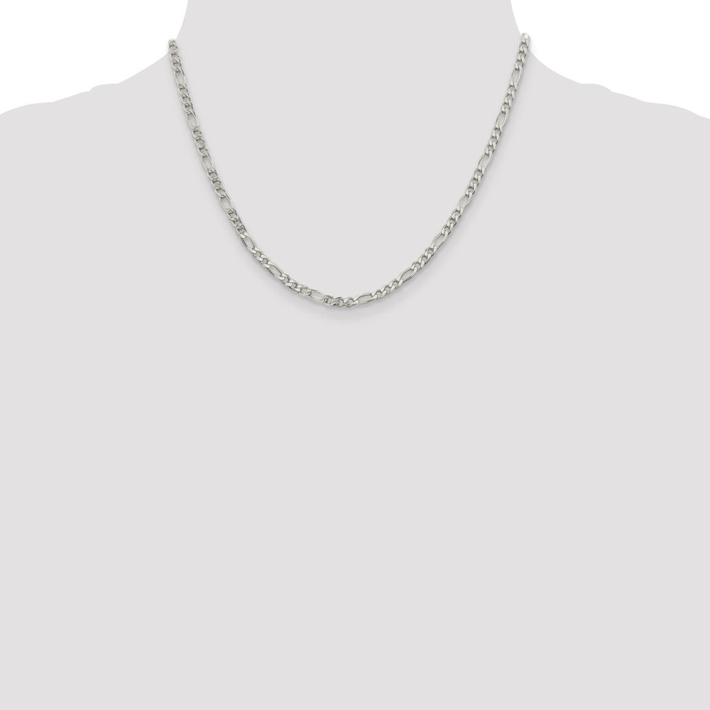 Sterling Silver 4mm Pav‚ Flat Figaro Chain 18 Inches