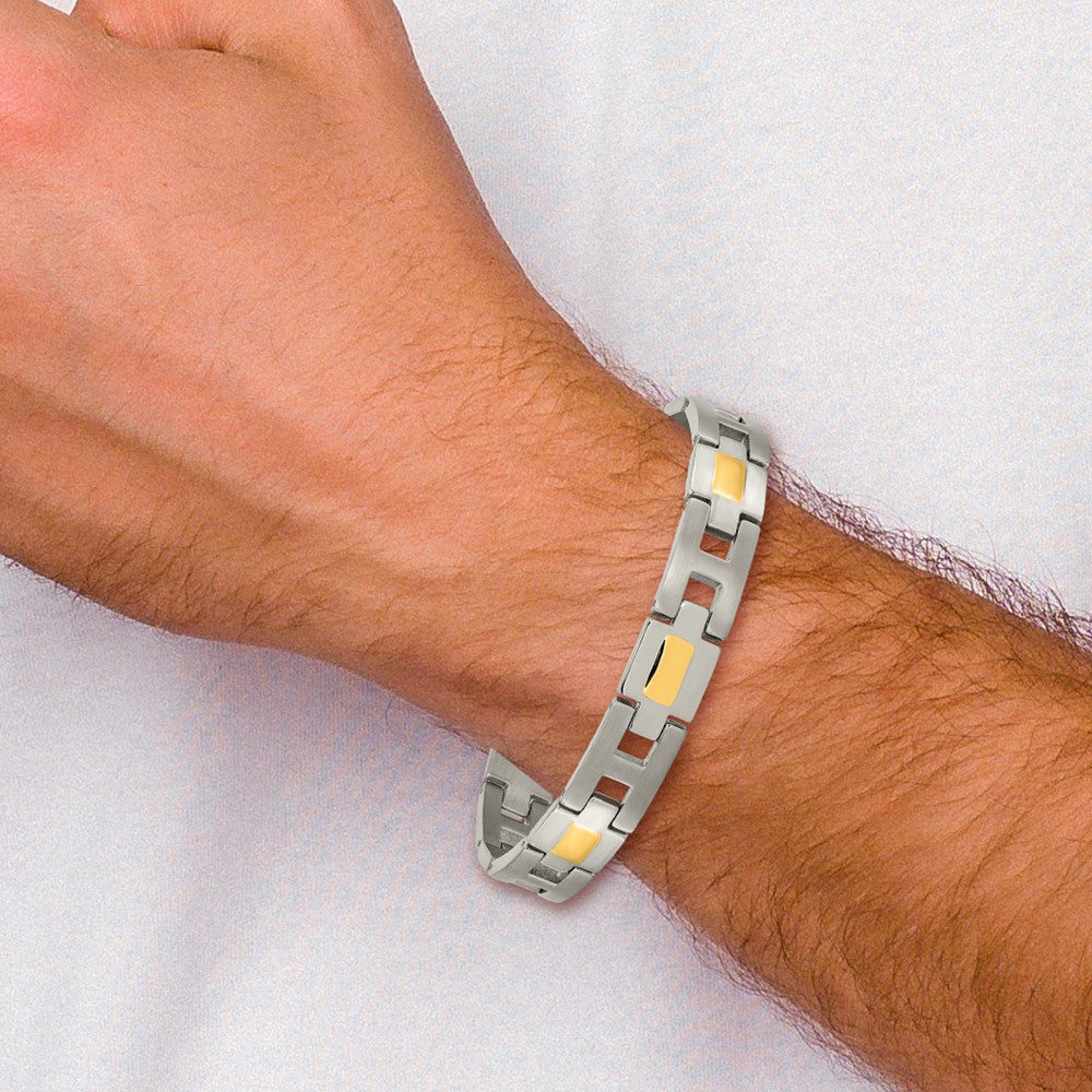 Titanium Brushed and Polished Yellow IP-Plated 9in Bracelet 9 inches