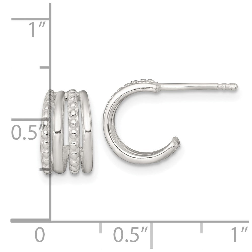 Sterling Silver Polished and Beaded 4-Row C-Hoop Post Earrings