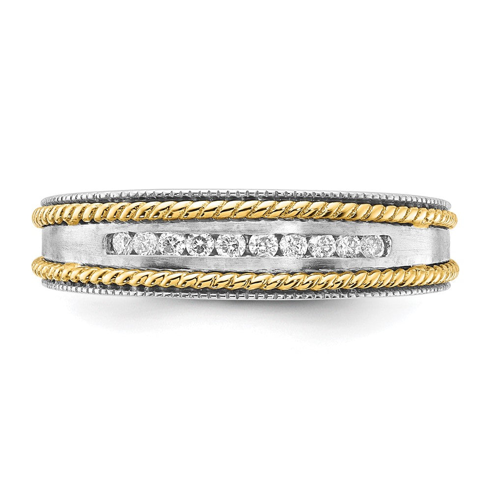 10K Two-tone Polished & Satin Rope Sides Diamond Ring