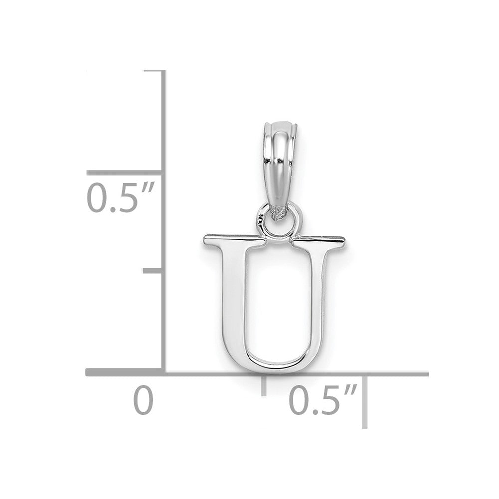 Sterling Silver Rhodium-plated Polished Block Initial -U- Pendant