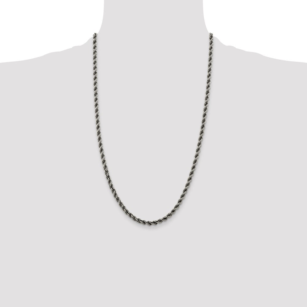 Sterling Silver Ruthenium-plated 4.5mm Rope Chain 26 Inches