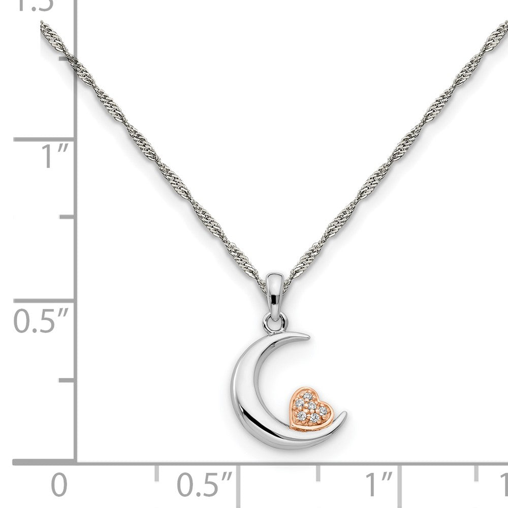 SS/10k Diamond Heart and Moon Pendant Necklace