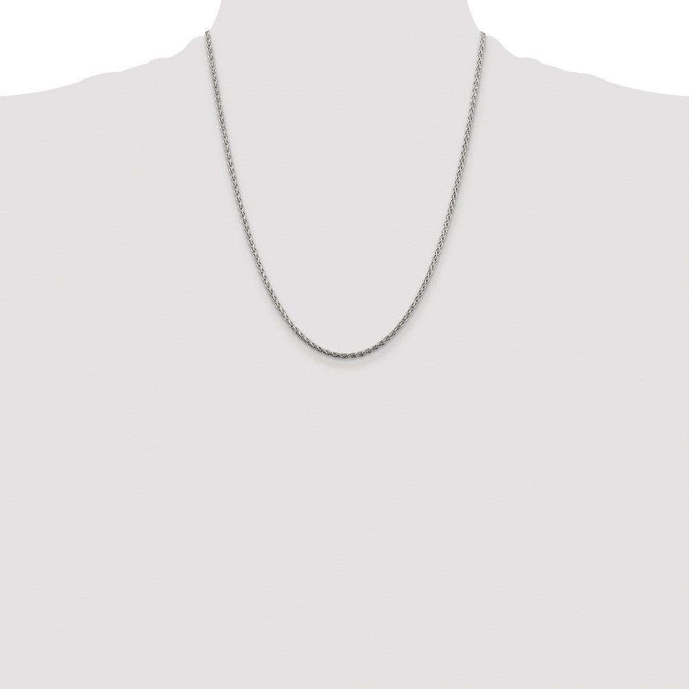 Sterling Silver Rhodium-plated 2mm Diamond-cut Spiga Chain