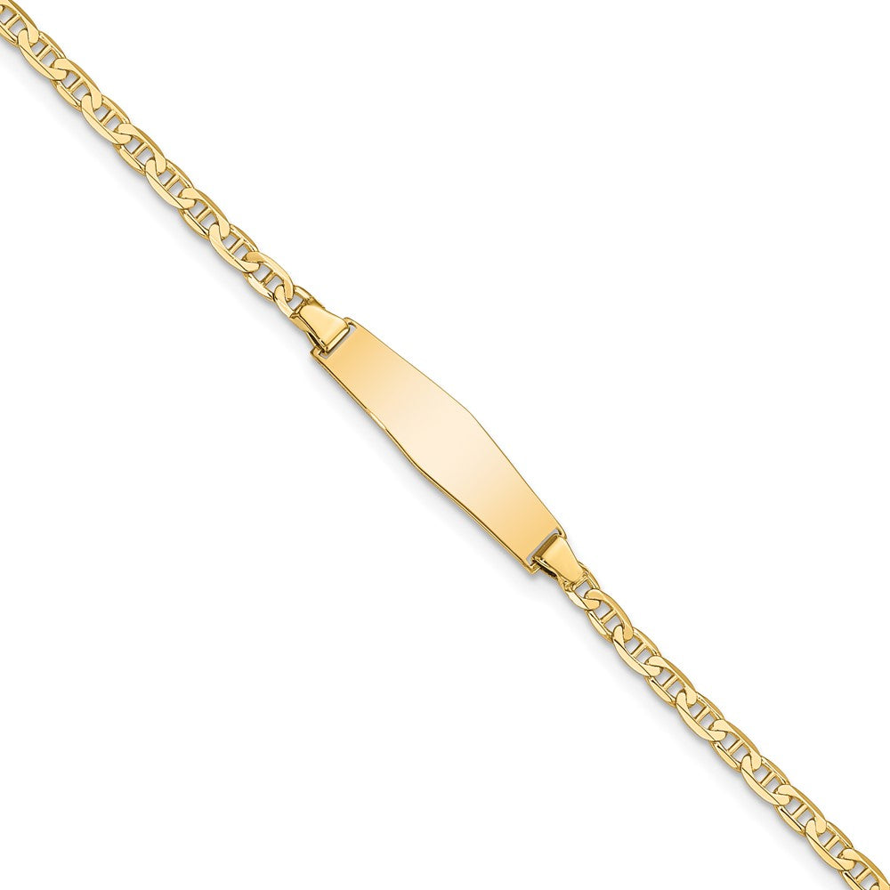 14k Soft Diamond Shape Flat Anchor Link ID Bracelet 7 inches