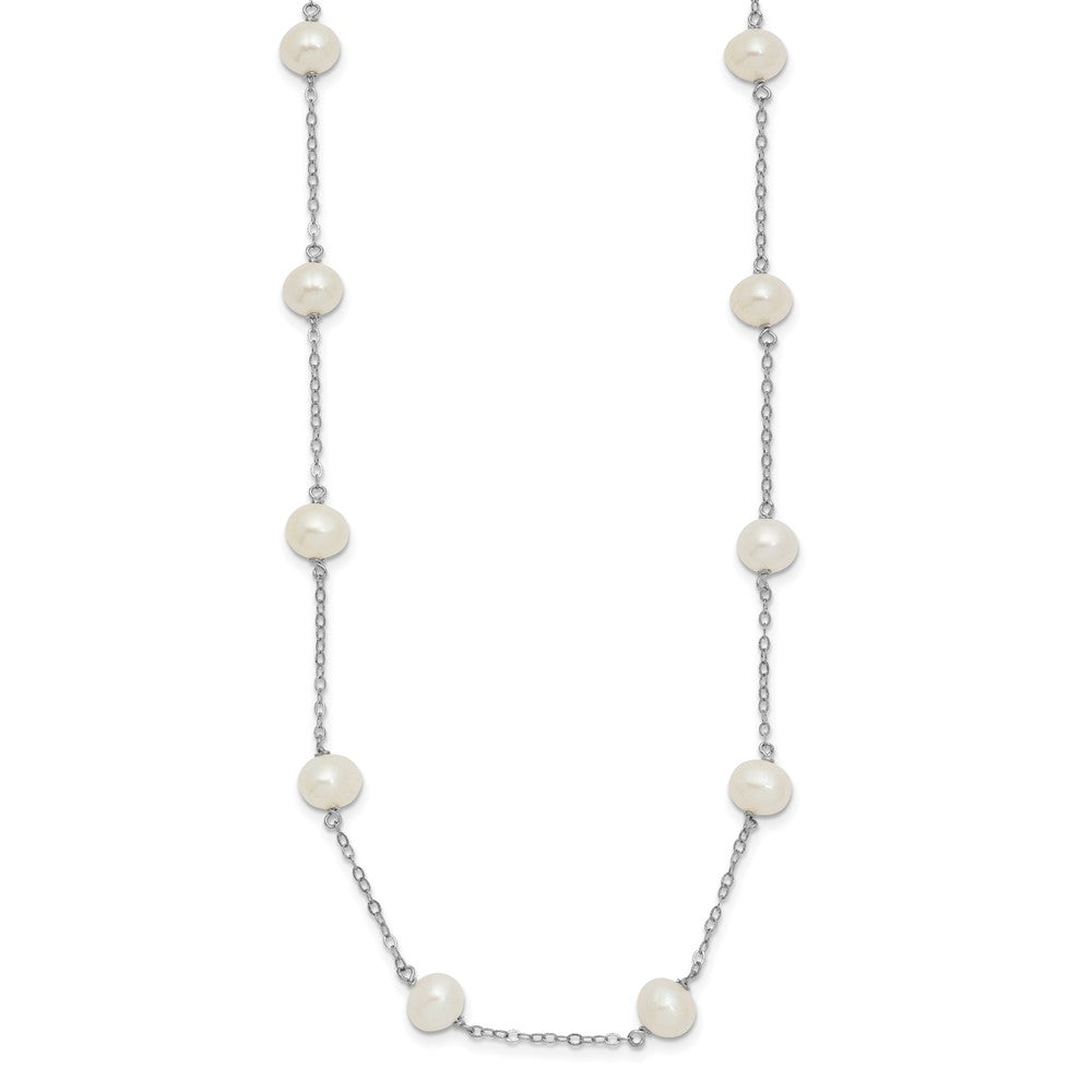 Sterling Silver Rhodium-plated 6-7mm White Near Round Freshwater Cultured Pearl 16-station 20 inch Necklace