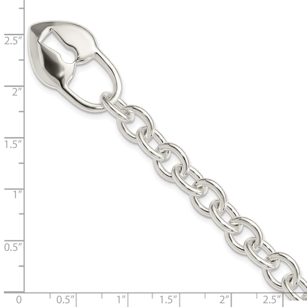Sterling Silver Polished Heart and Key Bracelet 7.5 inches