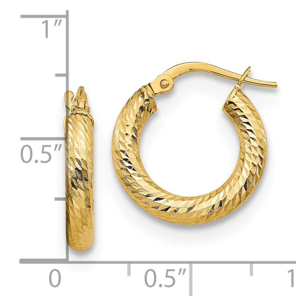 14K 3x10 D/C Round Hoop Earrings