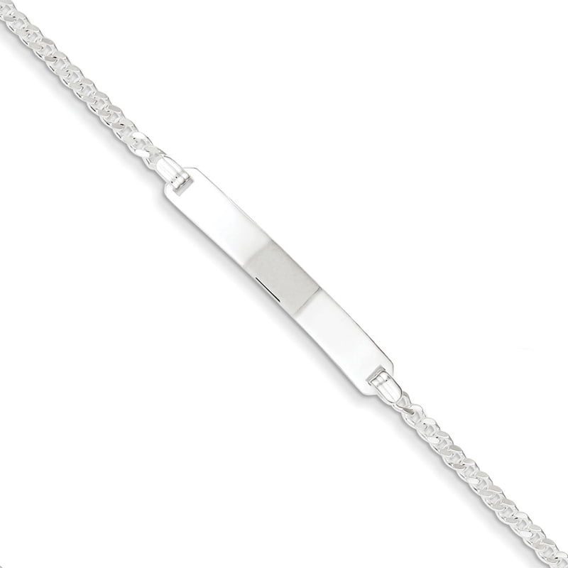 925 Sterling Silver Solid Polished Curb Link ID Bracelet 7 Inch Lobster Claw 2mm Wide Identification Bracelet for Women