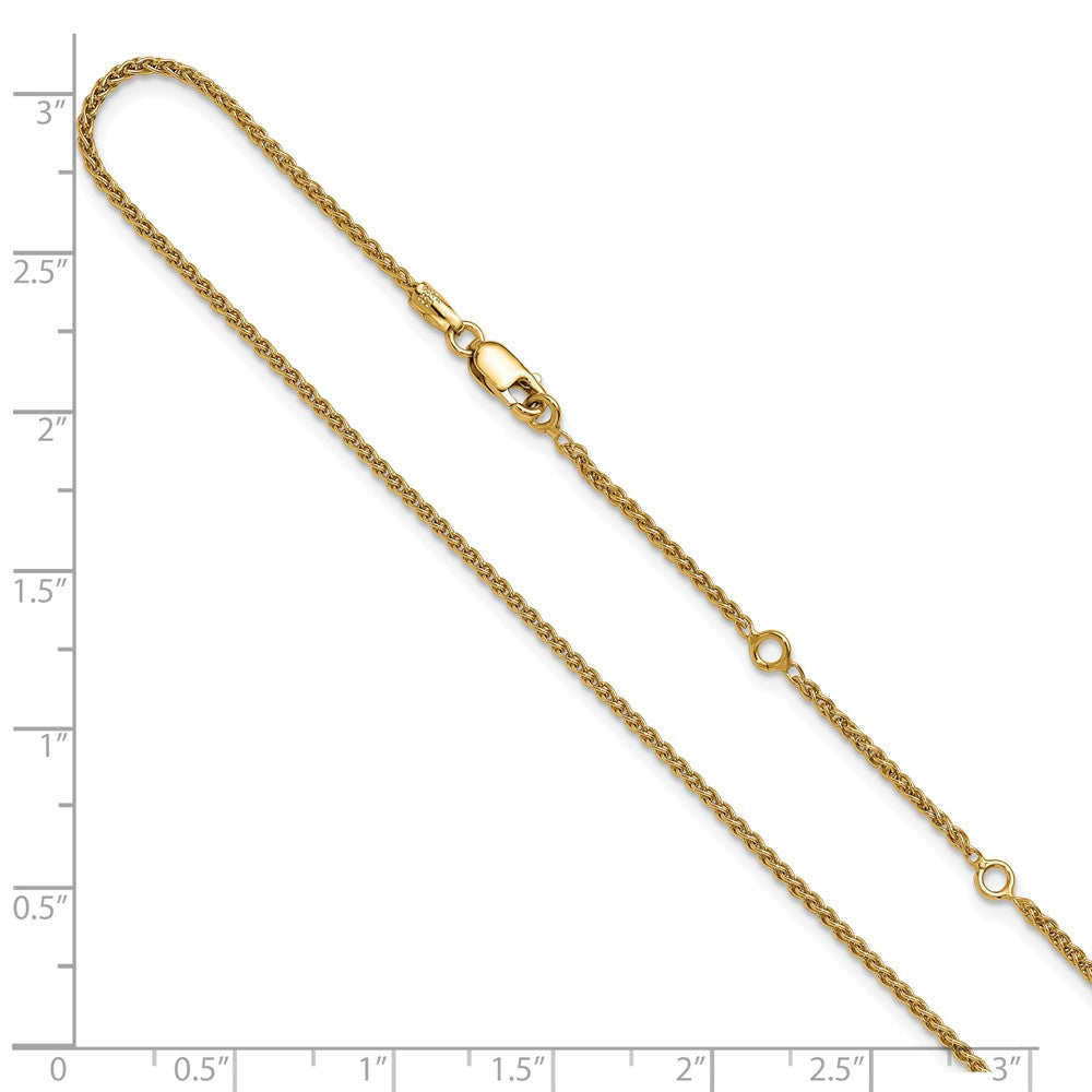 Sterling Silver Gold-plated 1.5mm Spiga 1in+1in Adjustable Chain
