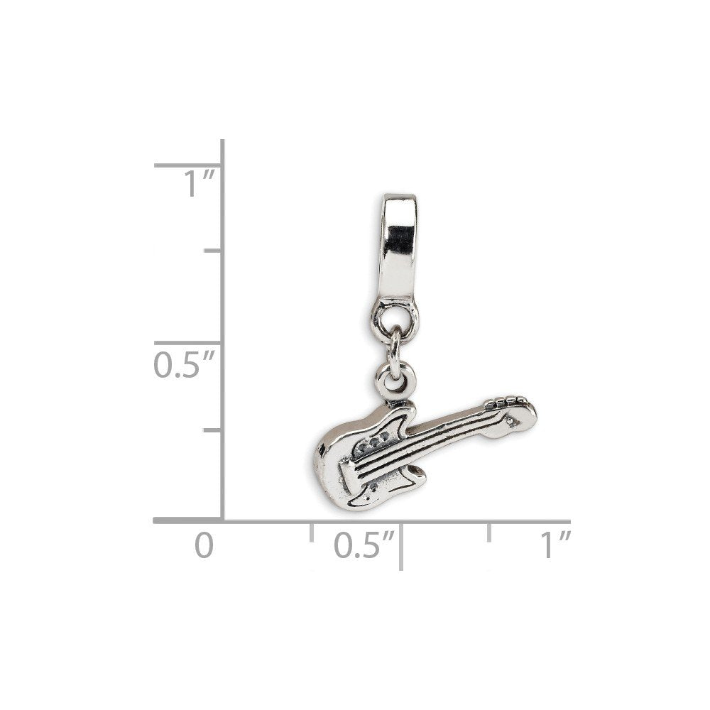 925 Sterling Silver Dangle Polished Oxidized Reflections Electric Guitar Bead Charm 22.73x16.36mm Wide Pendant Necklace