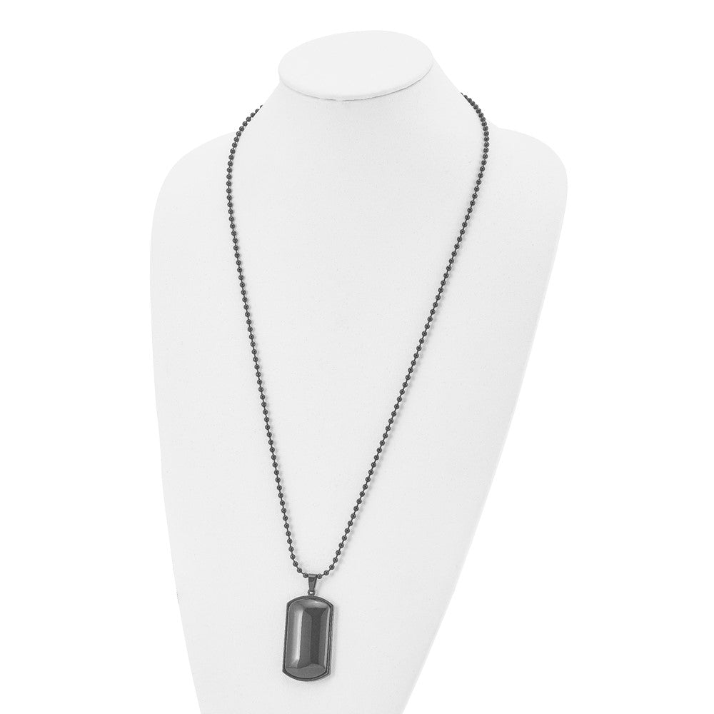 Stainless Steel Brushed Black IP-plated & Black Agate Dog Tag Necklace