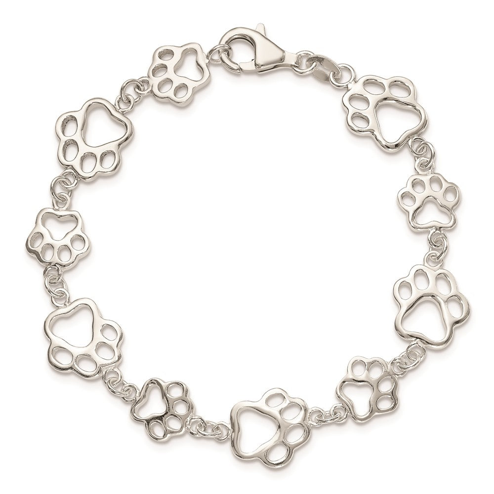 Sterling Silver Polished Paw Print Bracelet 7.5 inches