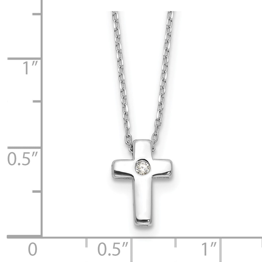 Sterling Silver Rhodium-plated CZ Cross 16in w/2in ext. Necklace