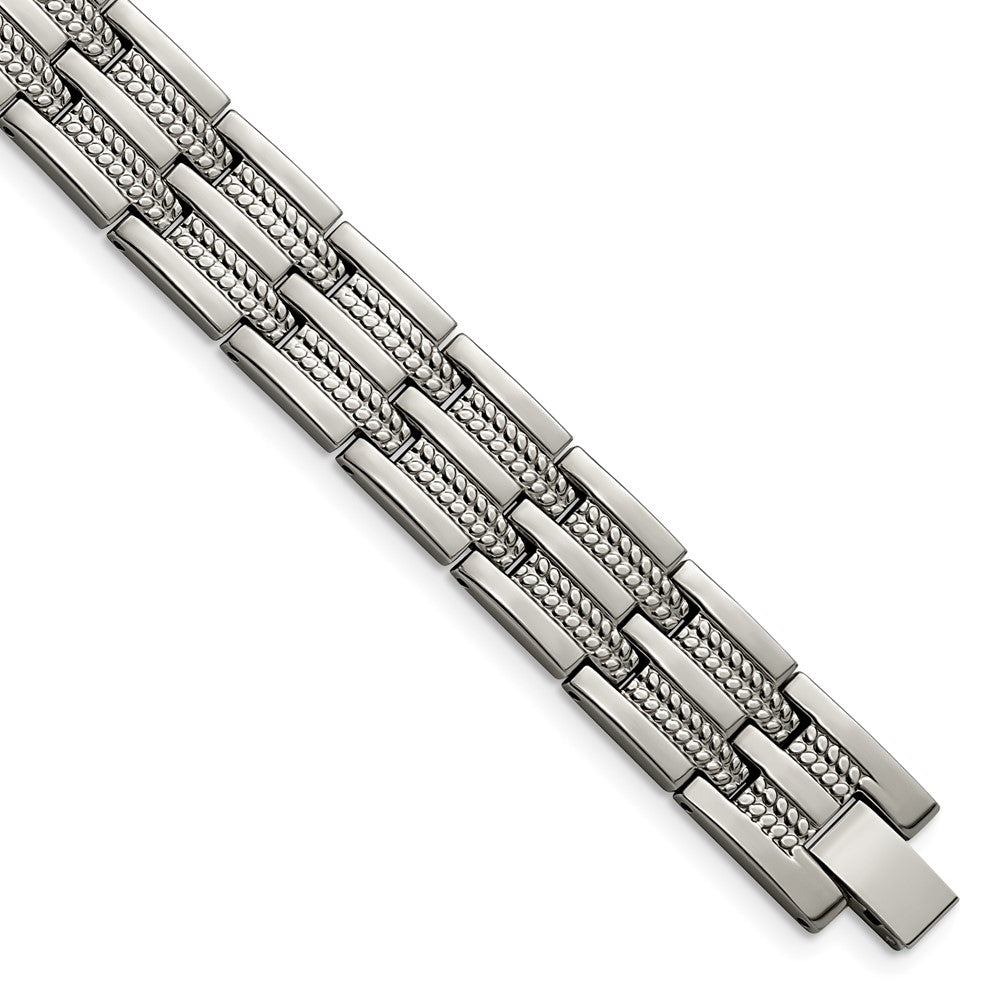 Titanium Polished and Textured 8.5in Link Bracelet 8.5 inches