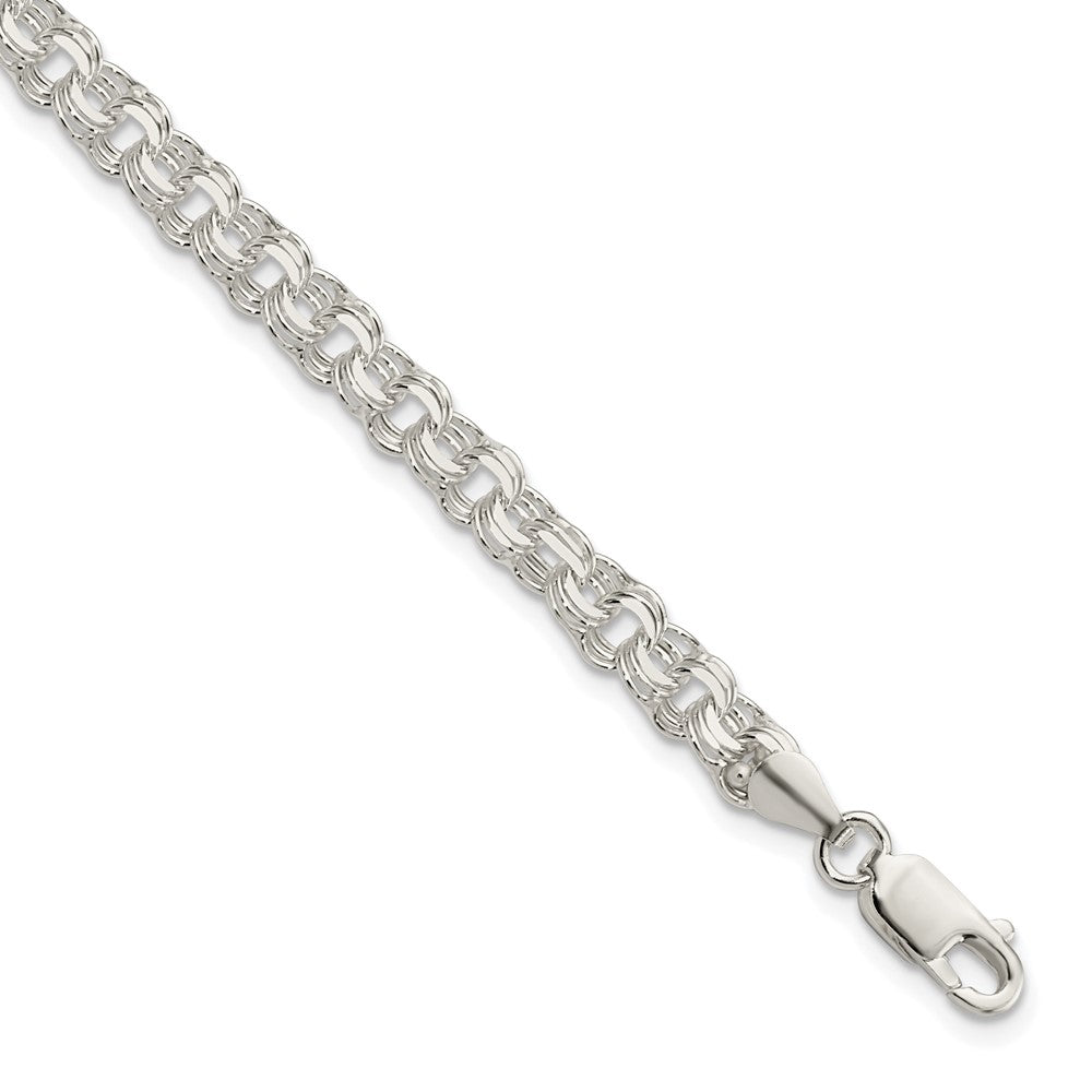 Sterling Silver Polished 5mm Triple Link Charm Bracelet 8 inches
