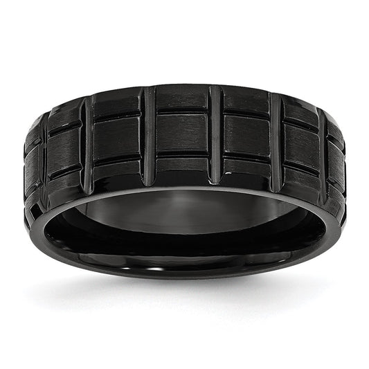 Titanium Brushed and Polished Black IP-plated 8mm Notched Band Size - 9.5