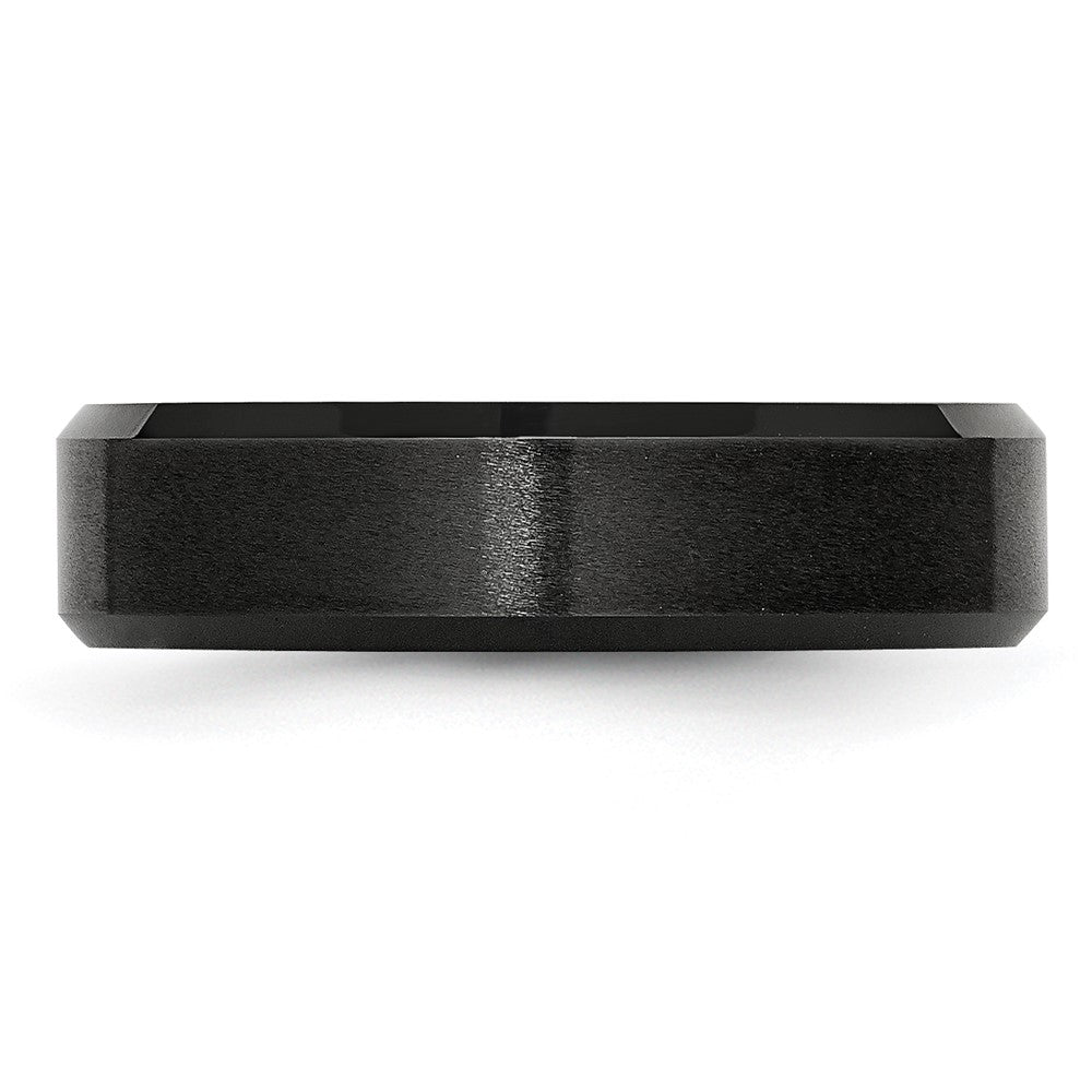 Black Ceramic Beveled Edge 6mm Brushed and Polished Band Size - 9