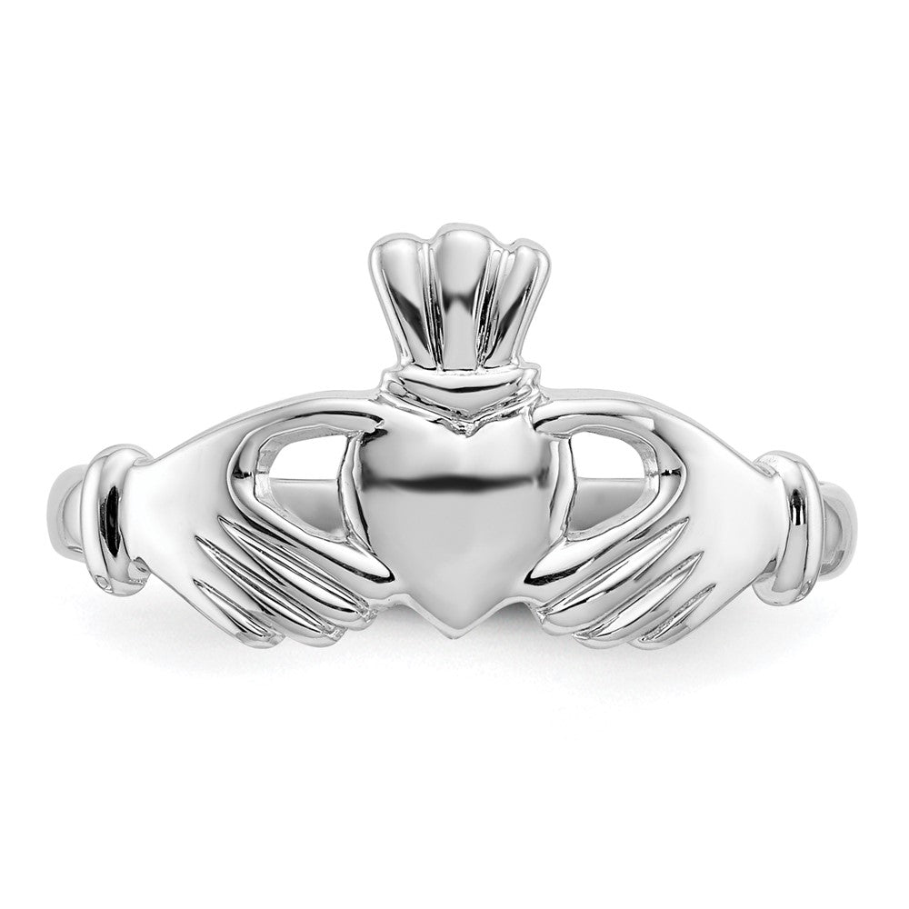 14k White Gold Polished Claddagh Ring Size 6.5